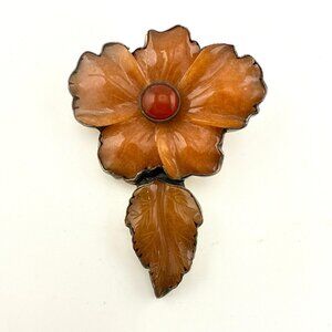 Amy Kahn Russell AKR Floral Pendant Brooch Pin Flower Carnelian Sterling Silver